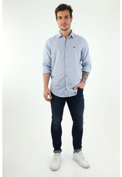 Camisa De Rayas Azul Para Hombre