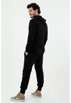 Buzo De Hombre, Silueta Amplia, Con Capucha, Manga Larga, Color Negro