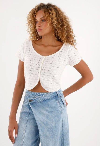 Camisa Crudo Tipo Crop Manga Corta Tejida Para Mujer