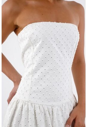 Tennis Vestido Para Mujer Algodón Blanco Midi Sin Tirantes Con Ojalillo