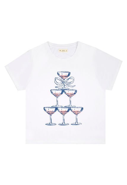 Camiseta Blanca Manga Corta Con Estampado Para Mujer