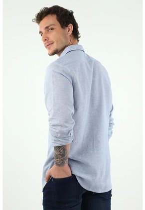 Camisa De Rayas Azul Para Hombre