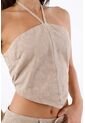 Tennis Top Halter Para Mujer De Algodón Beige Corto Con Tiras de Tennis
