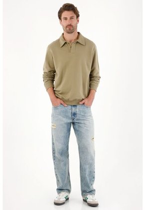 Tennis Jean Loose Con Rotos Azul Claro Para Hombre