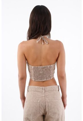 Tennis Top Halter Para Mujer De Algodón Beige Corto Con Tiras