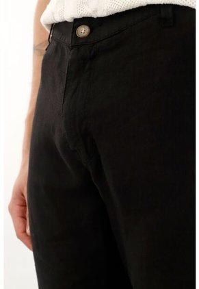 Tennis Pantalón Chino En 100% Lino Negro Para Hombre