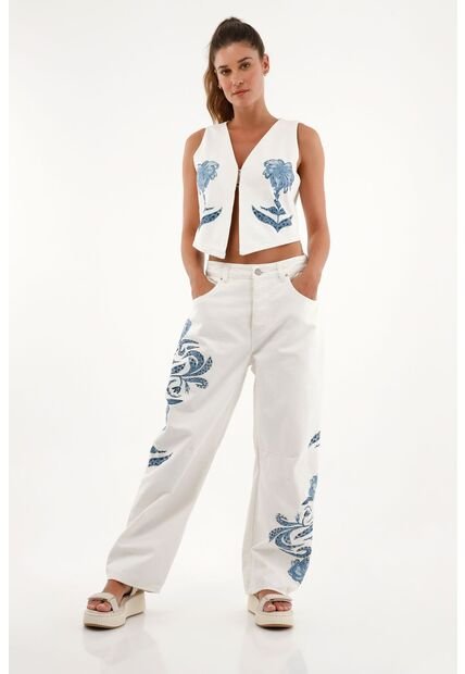 Pantalón Crudo Horseshoe Con Bordado Para Mujer