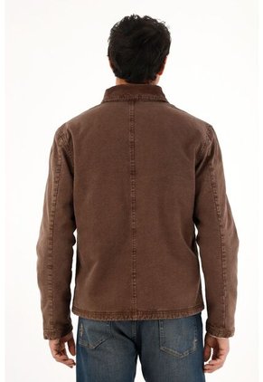 Abrigo Con Cuello En Corduroy Café Para Hombre