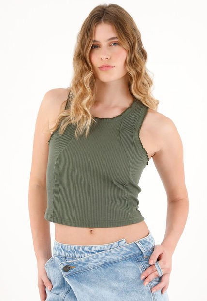 Camiseta Manga Sisa En Rib Verde Para Mujer