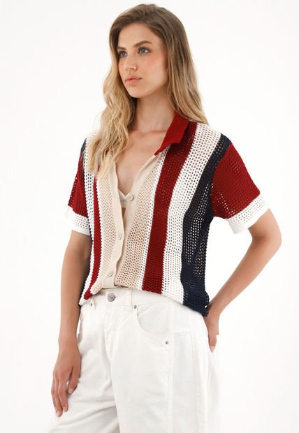 Camisa Tejida Con Diseño A Rayas Multicolor Para Mujer