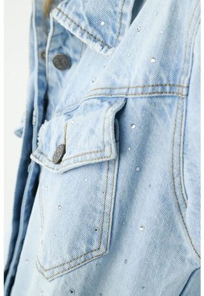 Chaqueta Azul Con Apliques De Piedra Para Mujer