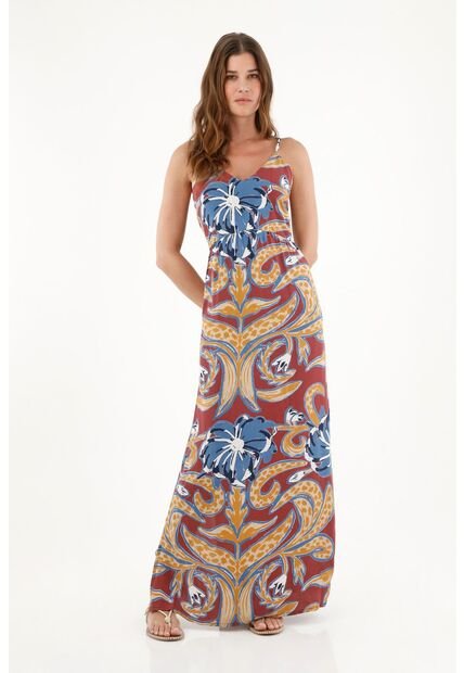 Vestido Largo Estampado De Tiras Para Mujer
