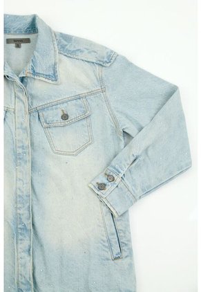 Chaqueta Azul Con Apliques De Piedra Para Mujer