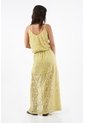 Tennis Falda Larga Para Mujer En Algodón Amarillo Pastel Fit Fluido Con Encaje Floral de Tennis