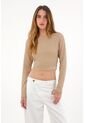 Tennis Camiseta Crop Manga Larga Café Para Mujer de Tennis