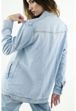 Chaqueta Azul Con Apliques De Piedra Para Mujer