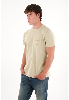 Camiseta Con Bolsillo De Tapa Café Para Hombre