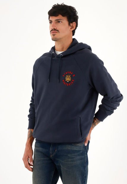 Buzo Hoodie Azul Con Bordado Decorativo Para Hombre