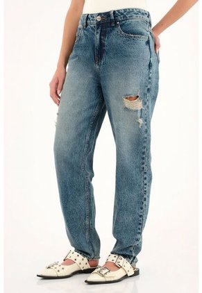 Tennis Jean Mom Tiro Alto Con Rotos Para Mujer