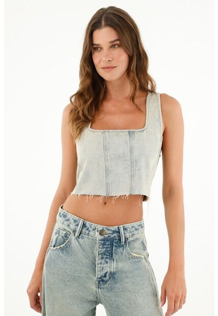 Tennis Camisa Crop En Denim Tipo Corsé Para Mujer