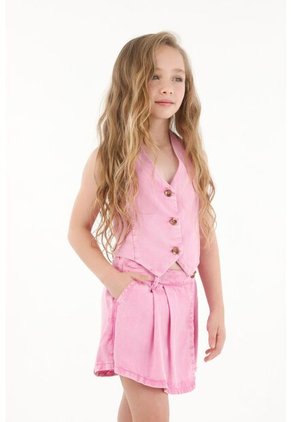 Falda Short Rosada Con Tablas Para Niña