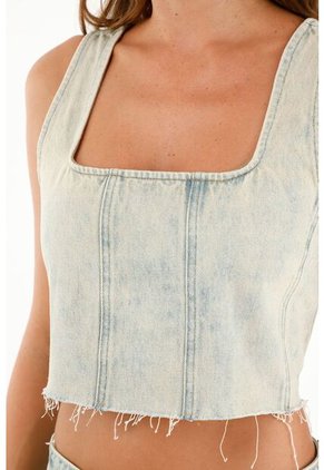 Tennis Camisa Crop En Denim Tipo Corsé Para Mujer