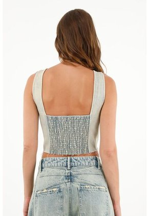 Tennis Camisa Crop En Denim Tipo Corsé Para Mujer