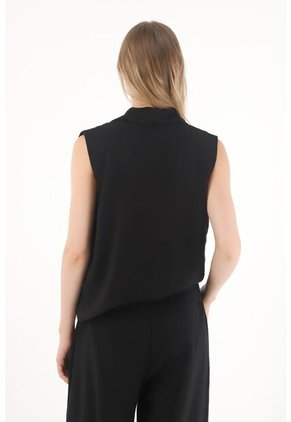 Tennis Chaleco Asimétrico Con Solapa Negro Para Mujer