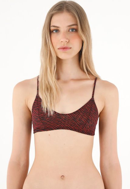 Top Rojo En Malla Estampada Animal Print Para Mujer