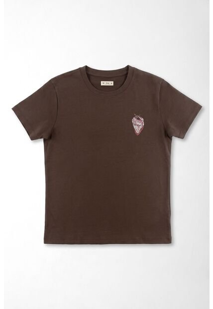 Tennis Camiseta Corte Recto Con Mini Grafico En Algodón Marrón Chocolate Para Mujer