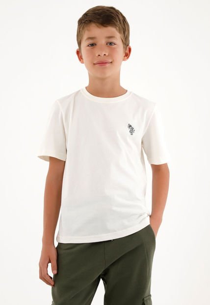 Camiseta Básica Crudo Con Estampado De Tigre Para Niño