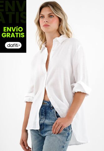 Tennis Camisa 100% Lino Manga Larga Blanca Para Mujer Tennis