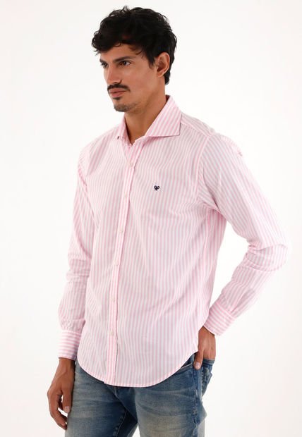 Camisa Rosada Manga Larga Con Diseño A Rayas Para Hombre