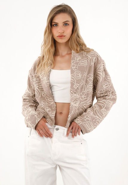 Blazer Bordado Corto Color Café Para Mujer