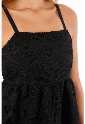 Tennis Vestido Negro Corto En Tela Bordada Para Mujer