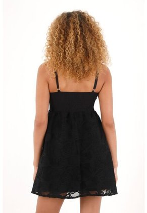 Tennis Vestido Negro Corto En Tela Bordada Para Mujer