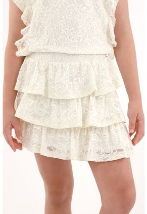 Falda En Tejido De Encaje Crudo Para Niña