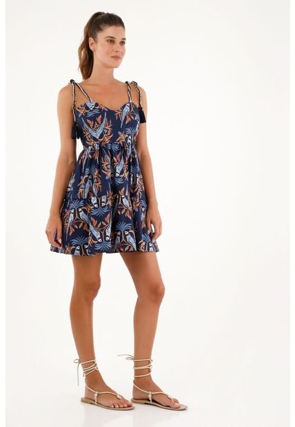 Vestido Corto Con Estampado De Aves Para Mujer