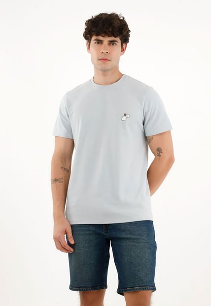 Camiseta Básica Azul Con Estampado Para Hombre