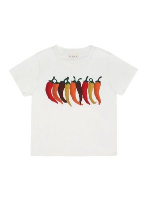 Camiseta Cruda Con Estampado De Chiles Para Mujer