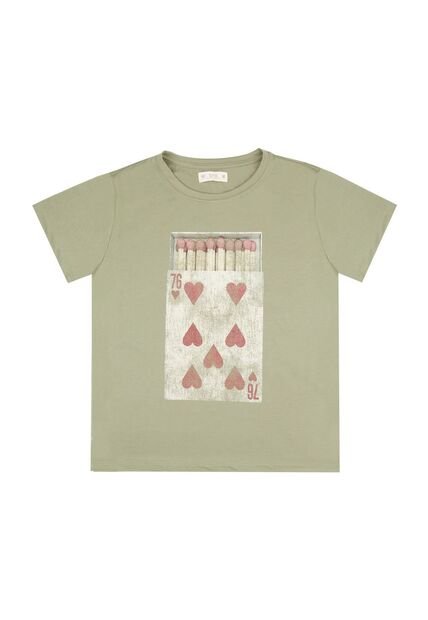 Camiseta Verde Con Estampado De Corazones Para Mujer