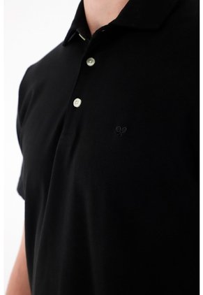 Tennis Polo Con Raqueta Bordada Negra Para Hombre
