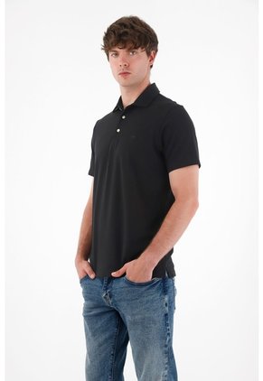 Tennis Polo Con Raqueta Bordada Negra Para Hombre