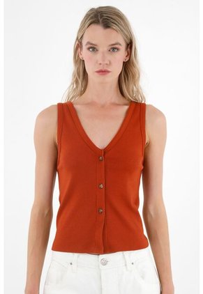 Camiseta Con Escote En V Roja Para Mujer