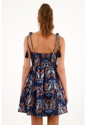 Vestido Corto Con Estampado De Aves Para Mujer