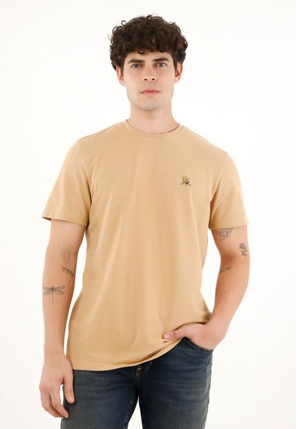 Camiseta Básica Café Con Estampado Para Hombre