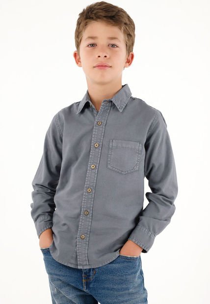 Camisa Oxford Manga Larga Azul Para Niño