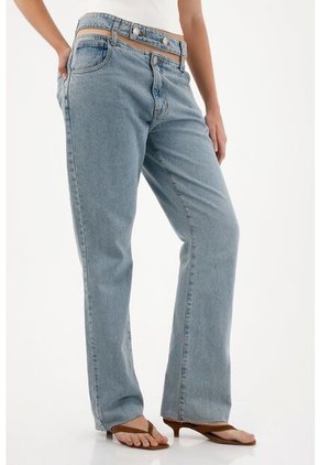 Tennis Jean Recto De Tiro Alto Con Diseño Cut Out Para Mujer