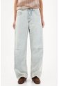 Tennis Jean Wide Leg Con Costuras Paneladas En Algodón Azul Claro Para Mujer de Tennis