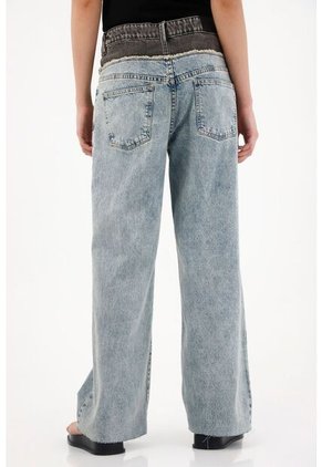 Tennis Jean Wide Leg De Tiro Alto Con Pretina En Contraste Para Mujer